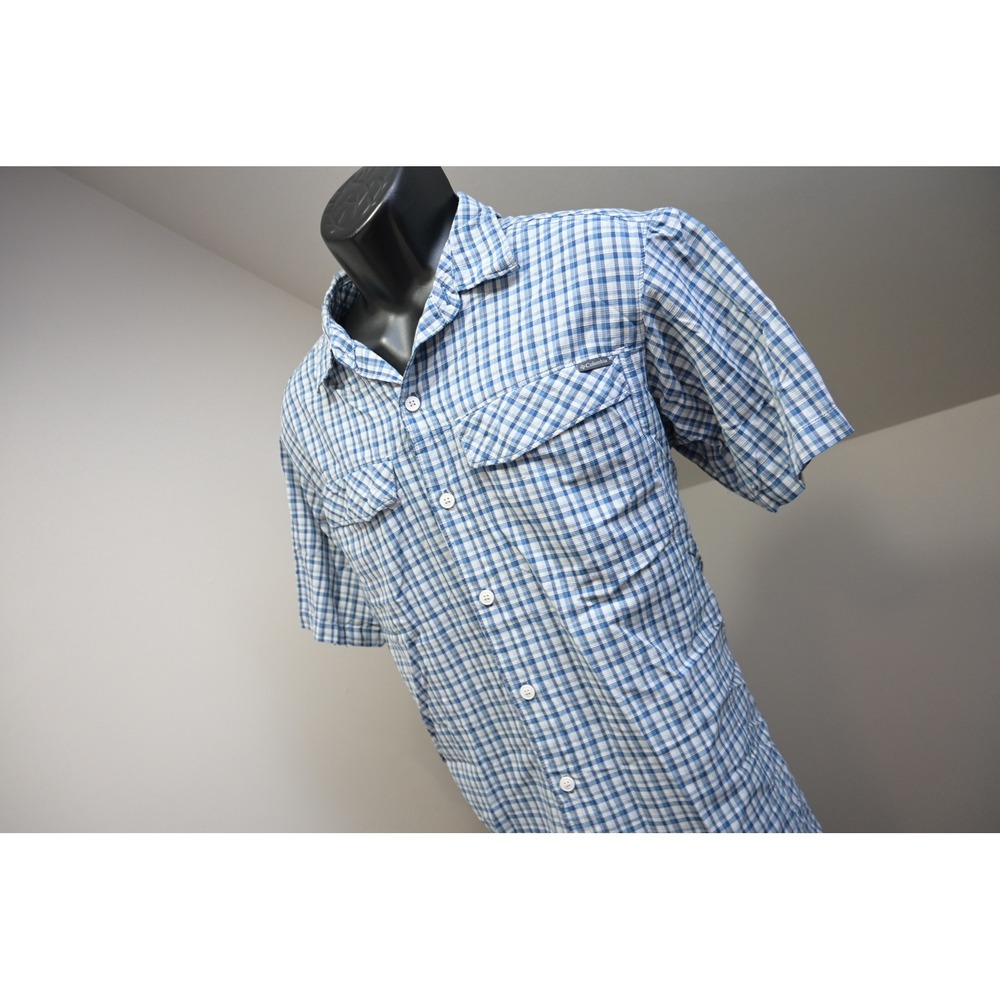 Columbia Button Down Shirt Mens Large Blue Plaid Short Sleeve Vented Excellent